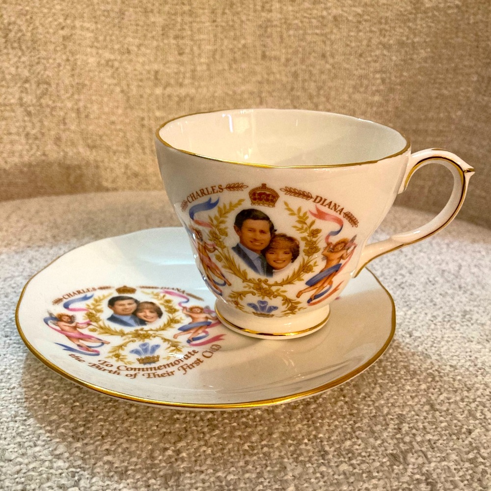 Vintage Charles & Diana cup & saucer commemorating the birth of William, 1982.